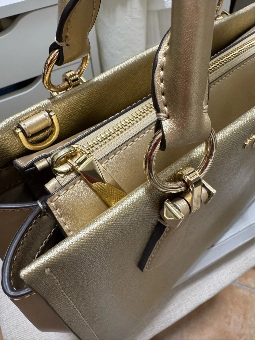 Michael Kors Metallic Gold Mini Saffiano Satchel